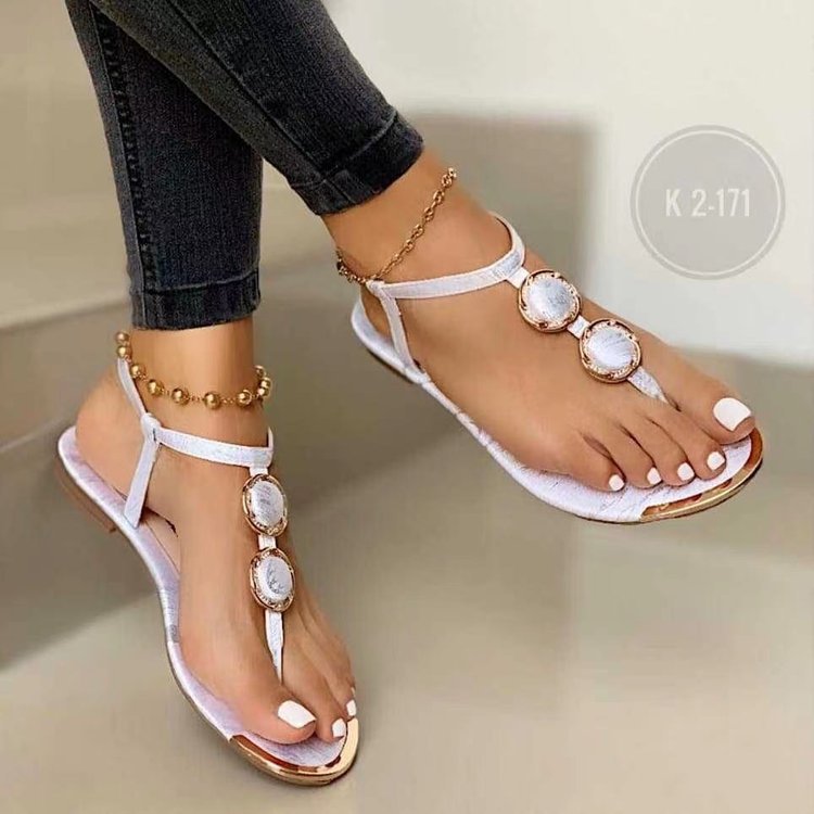 Damen nan elegante T-Steg-Sandale mit mehrteiliger Medaillon-Applikation und verstellbarem Knöchelriemen Echo Archiv