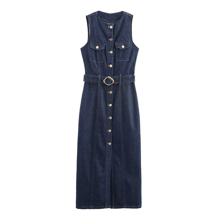 Damen Jeanskleid mit knopflosem Design und tailliertem Schnitt Echo Archiv