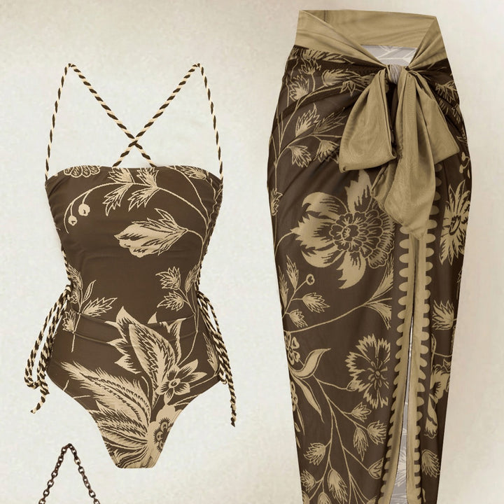 Damen Eleganter Floral Badeanzug mit passendem Wickelrock Echo Archiv