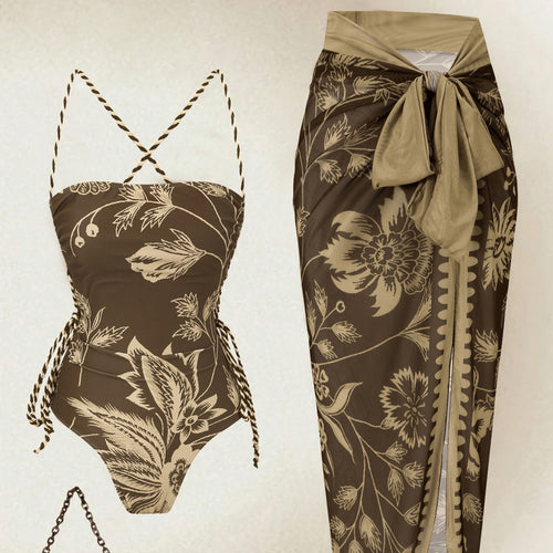 Damen Eleganter Floral Badeanzug mit passendem Wickelrock Echo Archiv