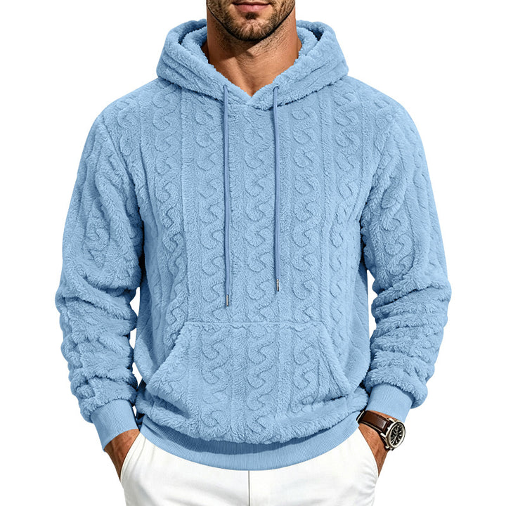 Herren Teddy-Fleecepullover mit Zopfmuster, Kapuze und Kängurutasche Echoarchiv
