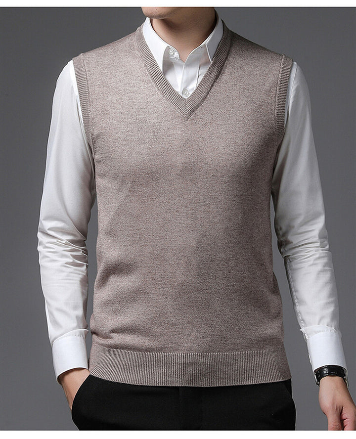 Herren V-Pullover aus feiner Baumwollmischung mit eleganter Struktur Echoarchiv
