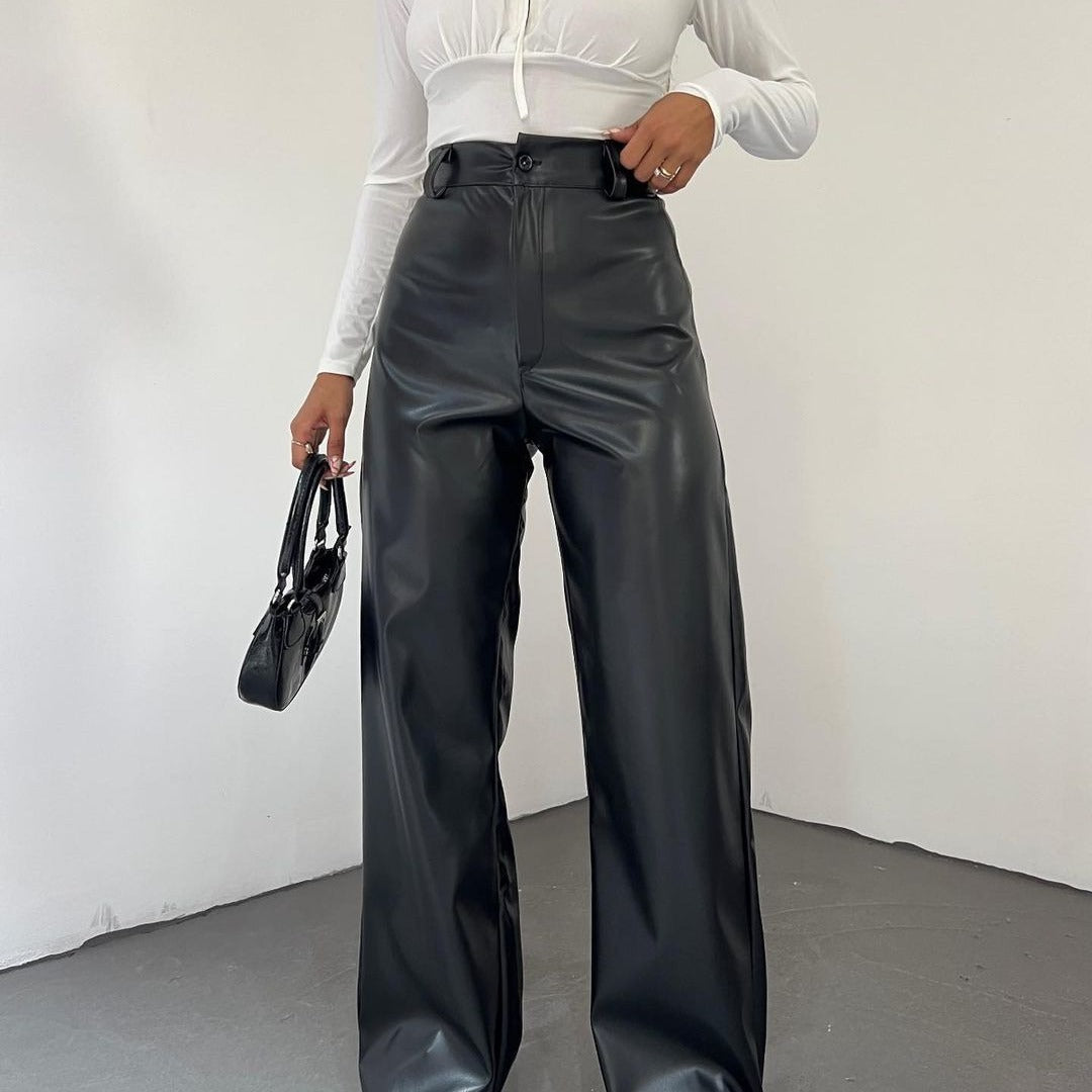 Damen Weite High-Waist-Hose aus Satinoptik mit weitem Bein Echoarchiv