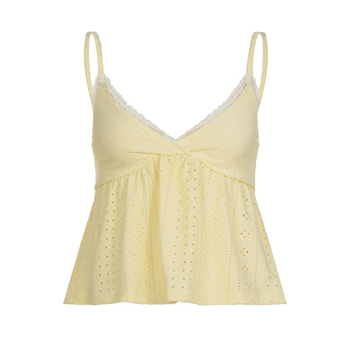 Damen Spaghetti-Trägertop mit feinem Spitzendetail und luftiger Baumwollstruktur Echo Archiv
