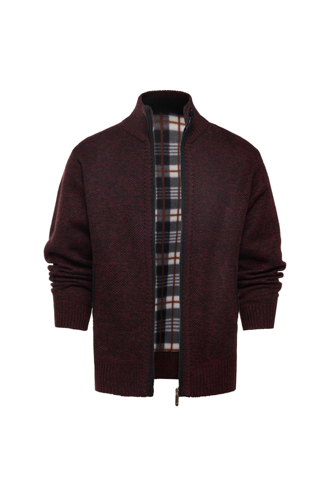 Herren sportlicher Strickjacke mit durchgehendem Reißverschluss und innenliegendem Karodesign – Terenzo