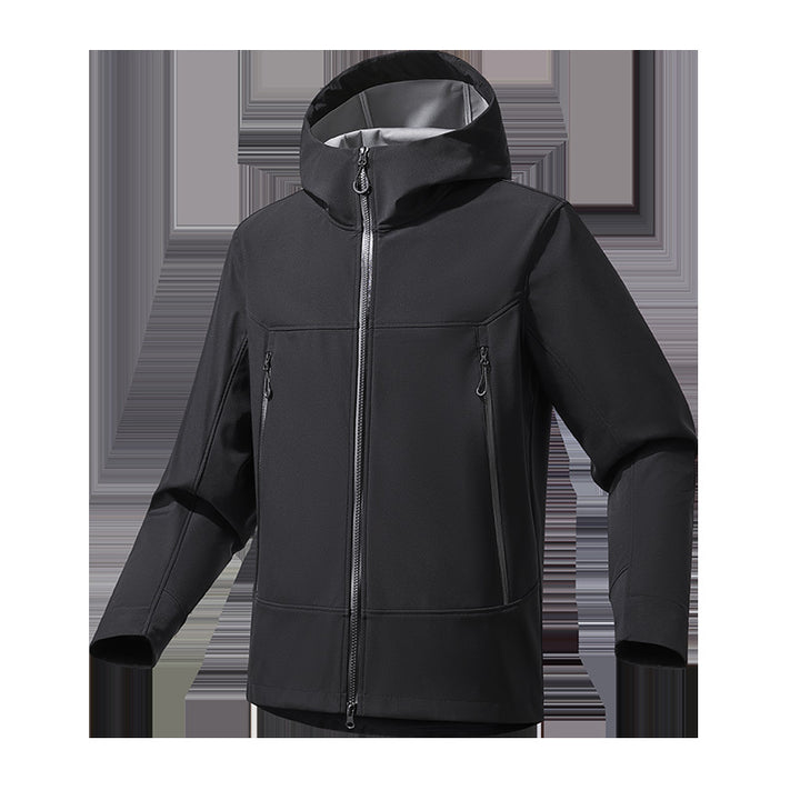 Herren Softshell‑Kapuzenjacke mit Stretch, wind- und wasserabweisender Membran und Zwei‑Wege‑Reißverschluss Echo Archiv