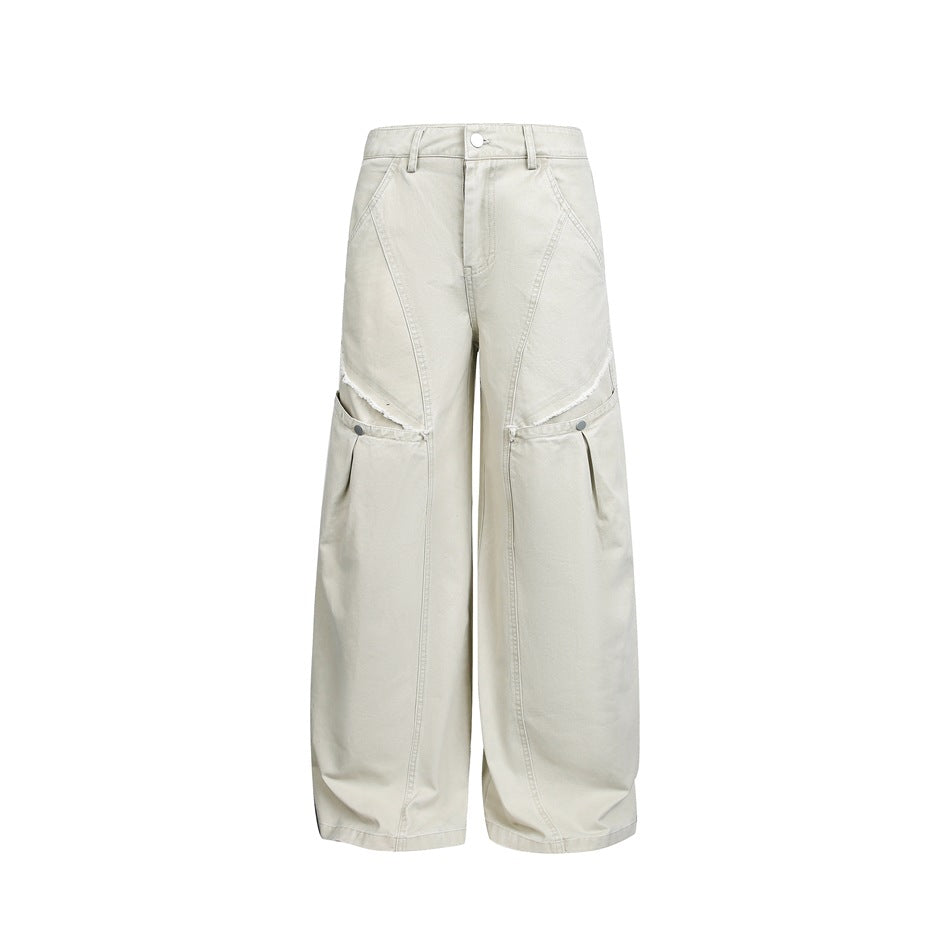 Damen Weite High‑Waist Cargo‑Hose im Vintage‑Workwear‑Look mit Aufgesetzten Taschen und Fransen-Details Echoarchiv