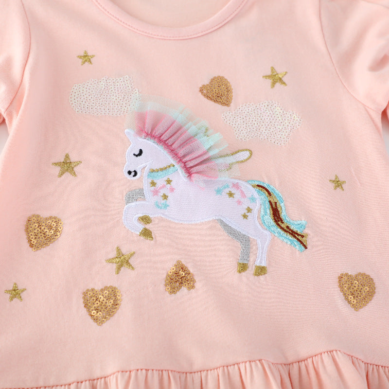 Mädchen Sweatkleid mit buntem Einhorn-Design und Glitzerapplikationen Echo Archiv
