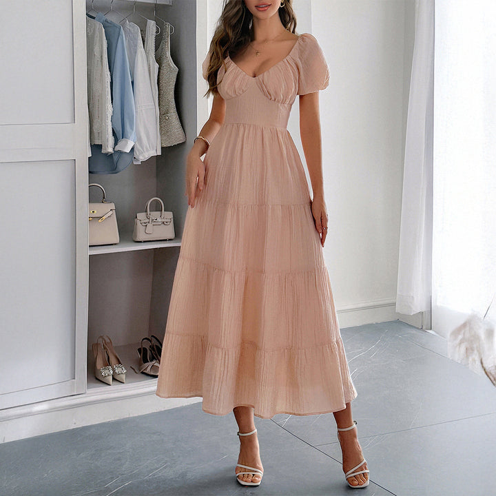Damen Midi-Kleid mit voluminösen Puffärmeln und lässigem Schnitt Echo Archiv