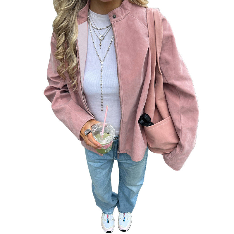 Damen Oversized Canvas-Übergangsjacke mit Stehkragen, Reißverschluss und großen aufgesetzten Taschen – Avérine