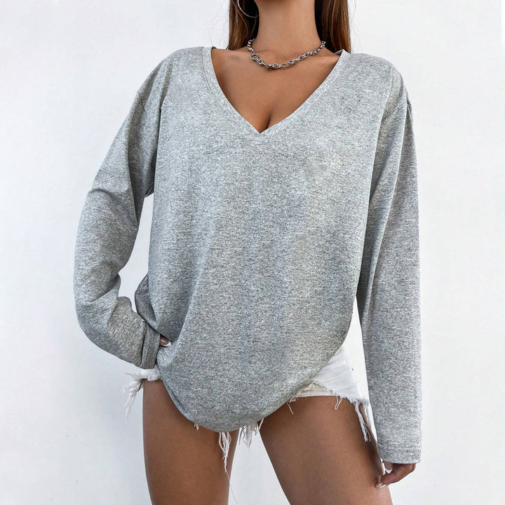Damen oversized V‑Neck Longsleeve Pullover aus weichem Jersey – Mavelle