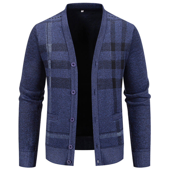 Herren Strickjacke mit modischem Karomuster und praktischen Knöpfen Echoarchiv