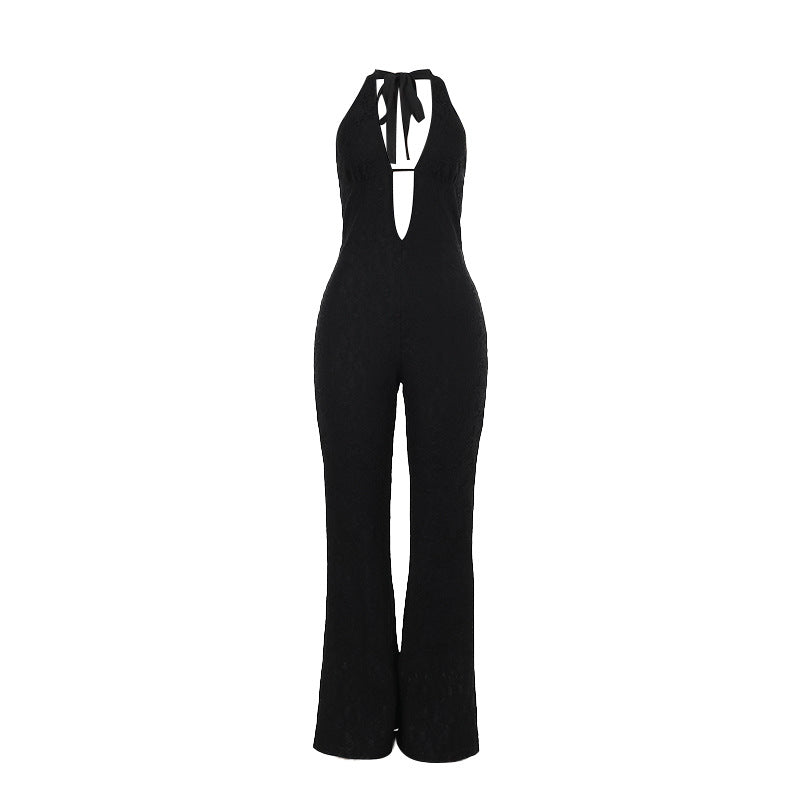 Damen Eleganter Jumpsuit mit tiefem V-Ausschnitt und figurbetonter Silhouette Echo Archiv