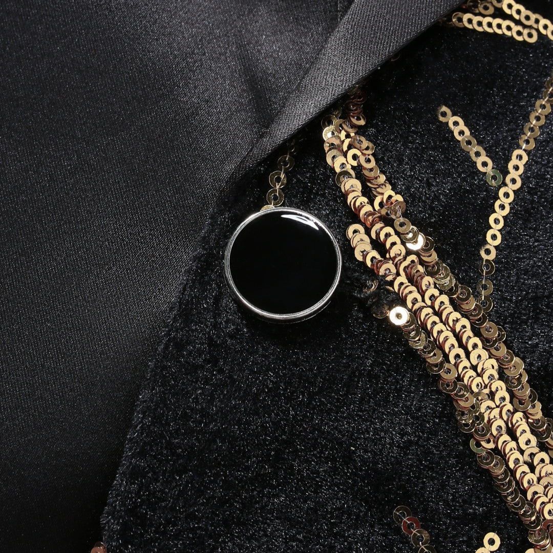 Herren luxuriöser Pailletten-Smokingblazer mit floralem Design Echoarchiv
