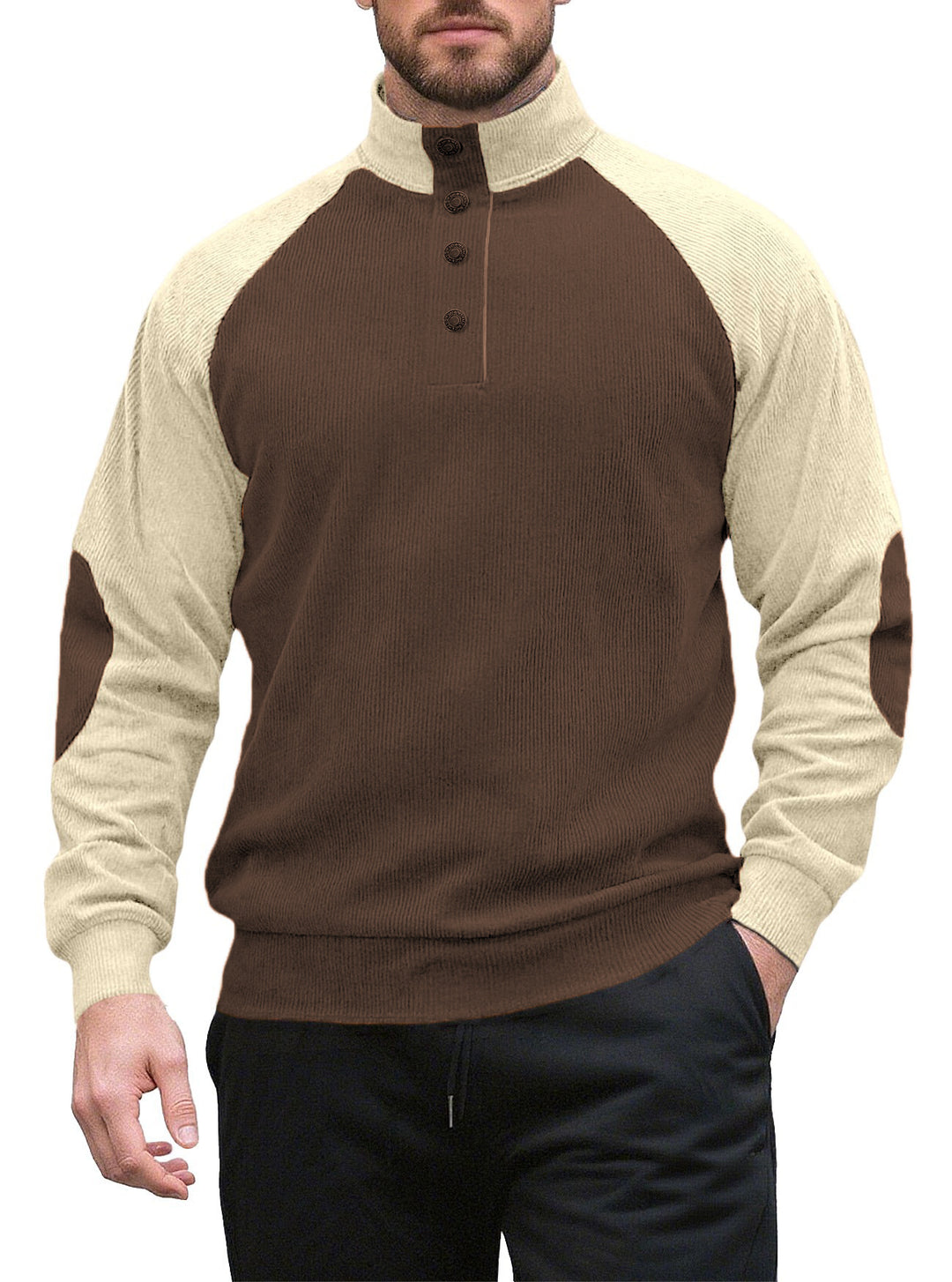 Herren Strickpullover mit modernem Stehkragen und Knopfleiste Echoarchiv