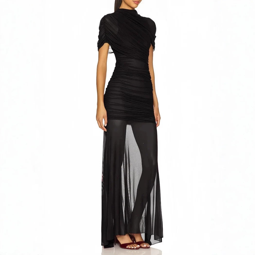 Damen Elegantes Cocktailkleid mit gerafftem Design und transparenter Schicht Echo Archiv