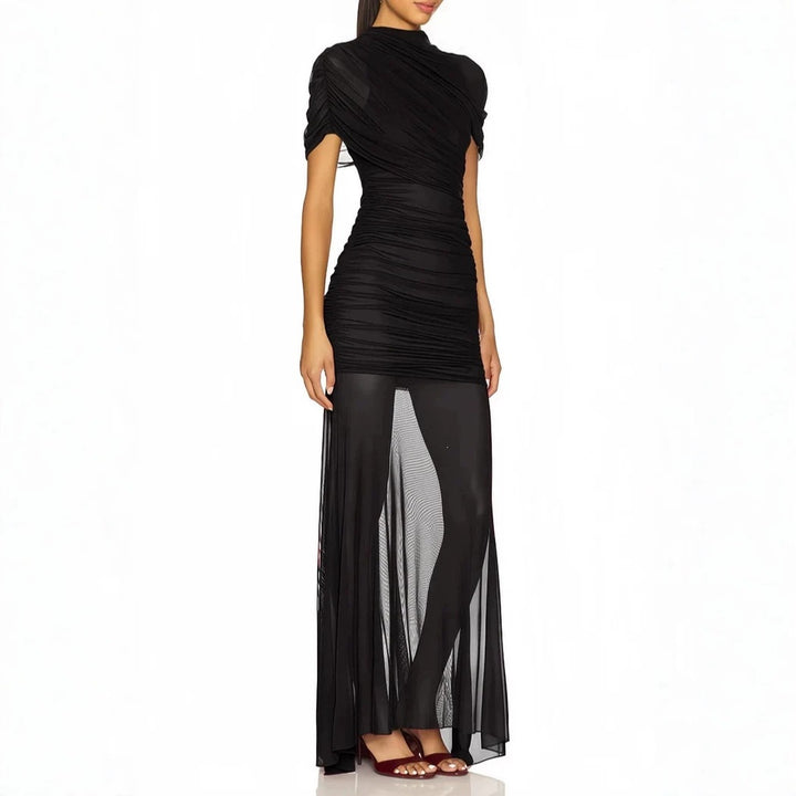 Damen Elegantes Cocktailkleid mit gerafftem Design und transparenter Schicht Echo Archiv