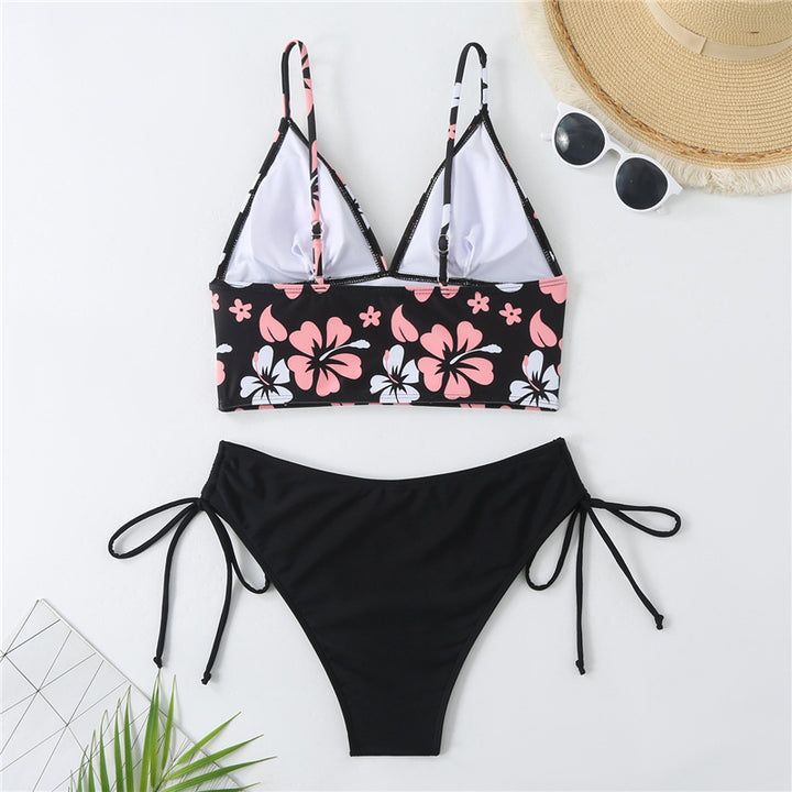 Damen Crop-Top Bikini mit verstellbaren Trägern und floralem Muster Echo Archiv
