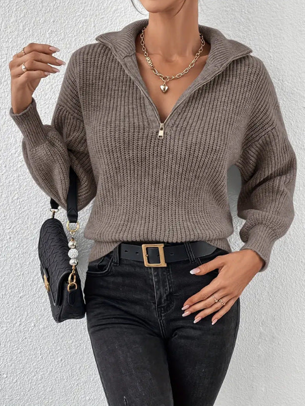 Damen modischer Pullover mit hochgeschlossenem Kragen und Reißverschluss Echoarchiv
