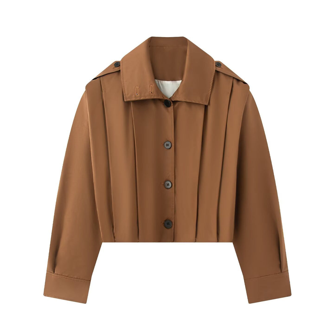Damen Kurze Oversize-Trenchjacke im Cropped-Schnitt mit Schulterklappen und Plissée-Ärmeln Echo Archiv