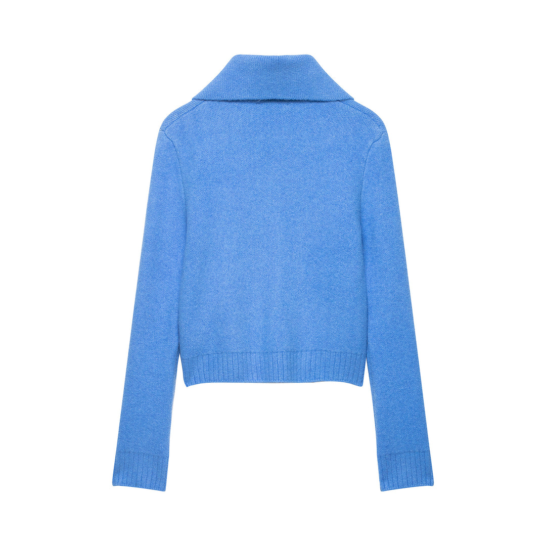 Damen Grobgestrickte Kurzjacke mit Reißverschluss, weitem Kragen und geripptem Saum Echoarchiv