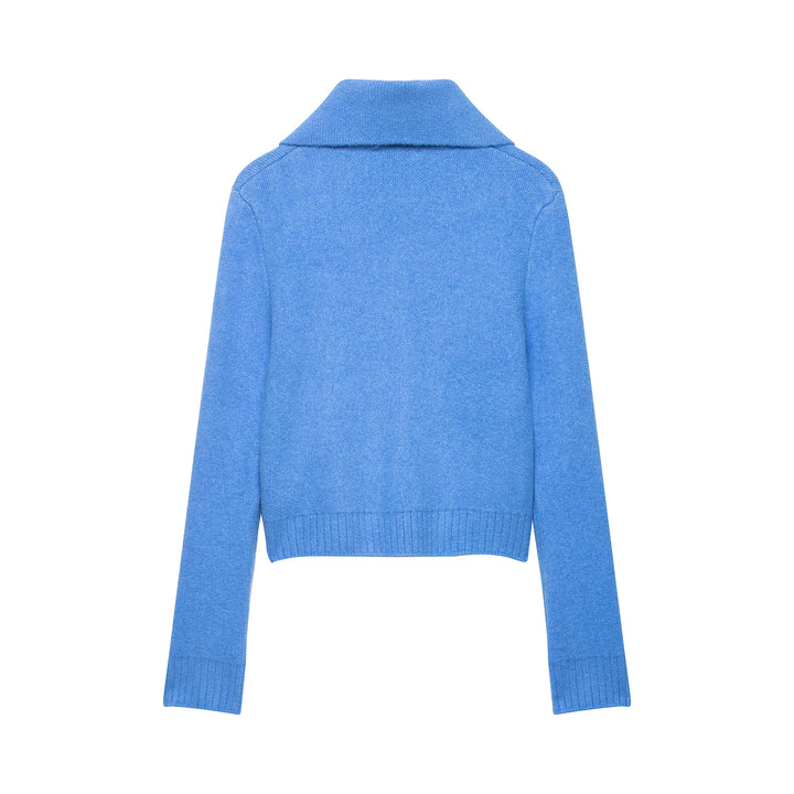 Damen Grobgestrickte Kurzjacke mit Reißverschluss, weitem Kragen und geripptem Saum Echoarchiv