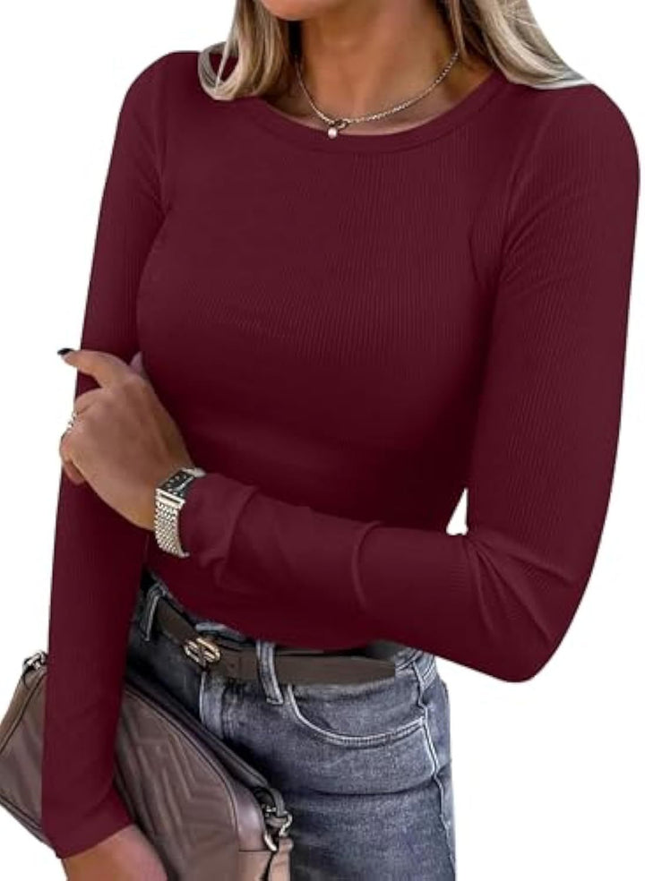 Damen Schmalgeschnittenes Ripp-Longsleeve mit Rundhalsausschnitt und Stretch-Baumwollmix – Avérine