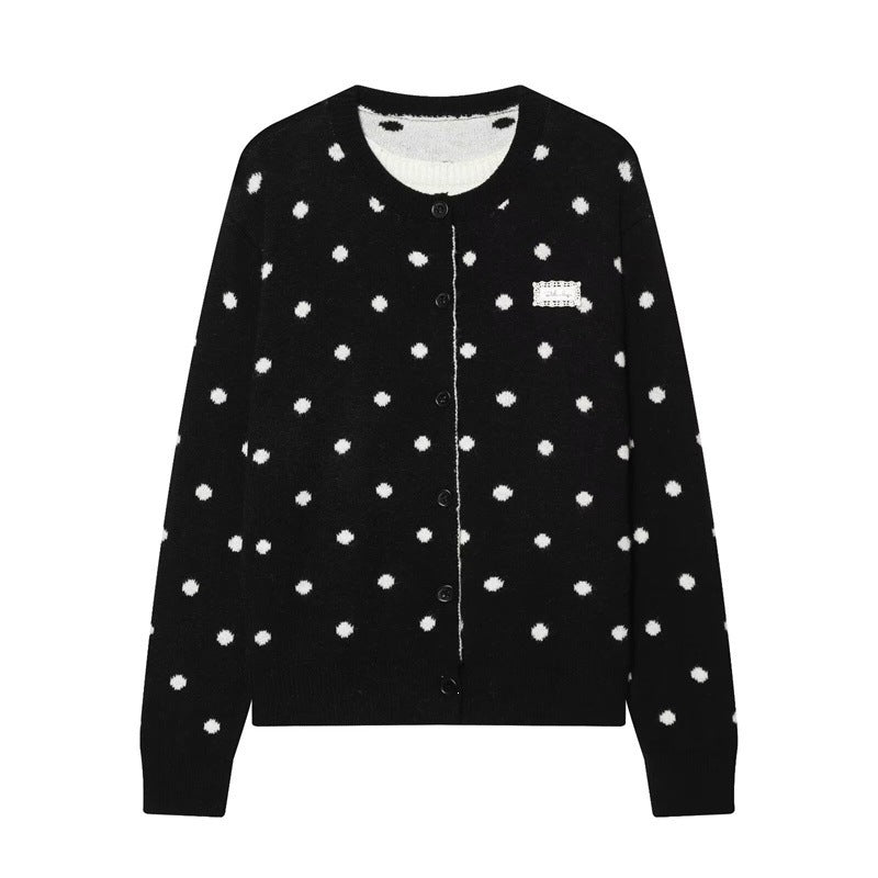 Damen Gepunkteter Strickcardigan mit Rundhals und Knopfleiste Echo Archiv