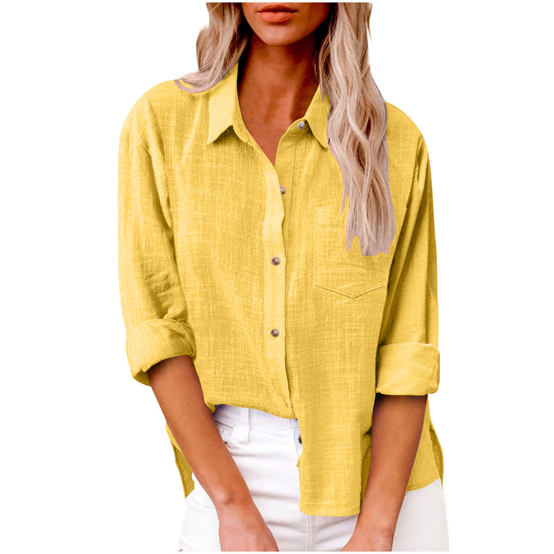Damen nan oversized Leinen-Baumwollmix Hemdbluse mit Brusttasche und krempelbaren Ärmeln Echo Archiv