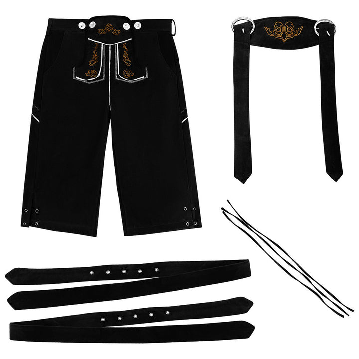 Herren nan traditionelle bayerische Trachtenlederhose knielang mit bestickten Hosenträgern Echo Archiv