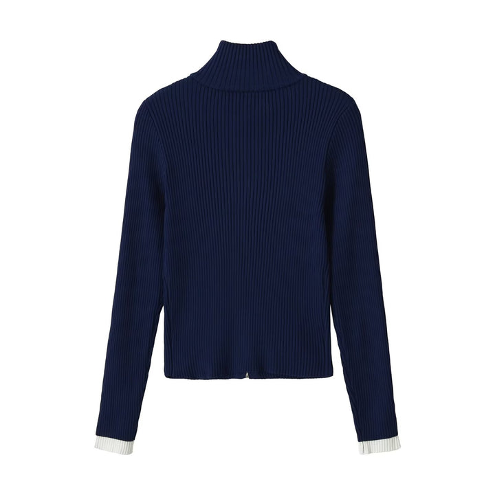 Damen Gerippte Reißverschluss-Strickjacke mit Stehkragen und Kontrastbündchen Echo Archiv