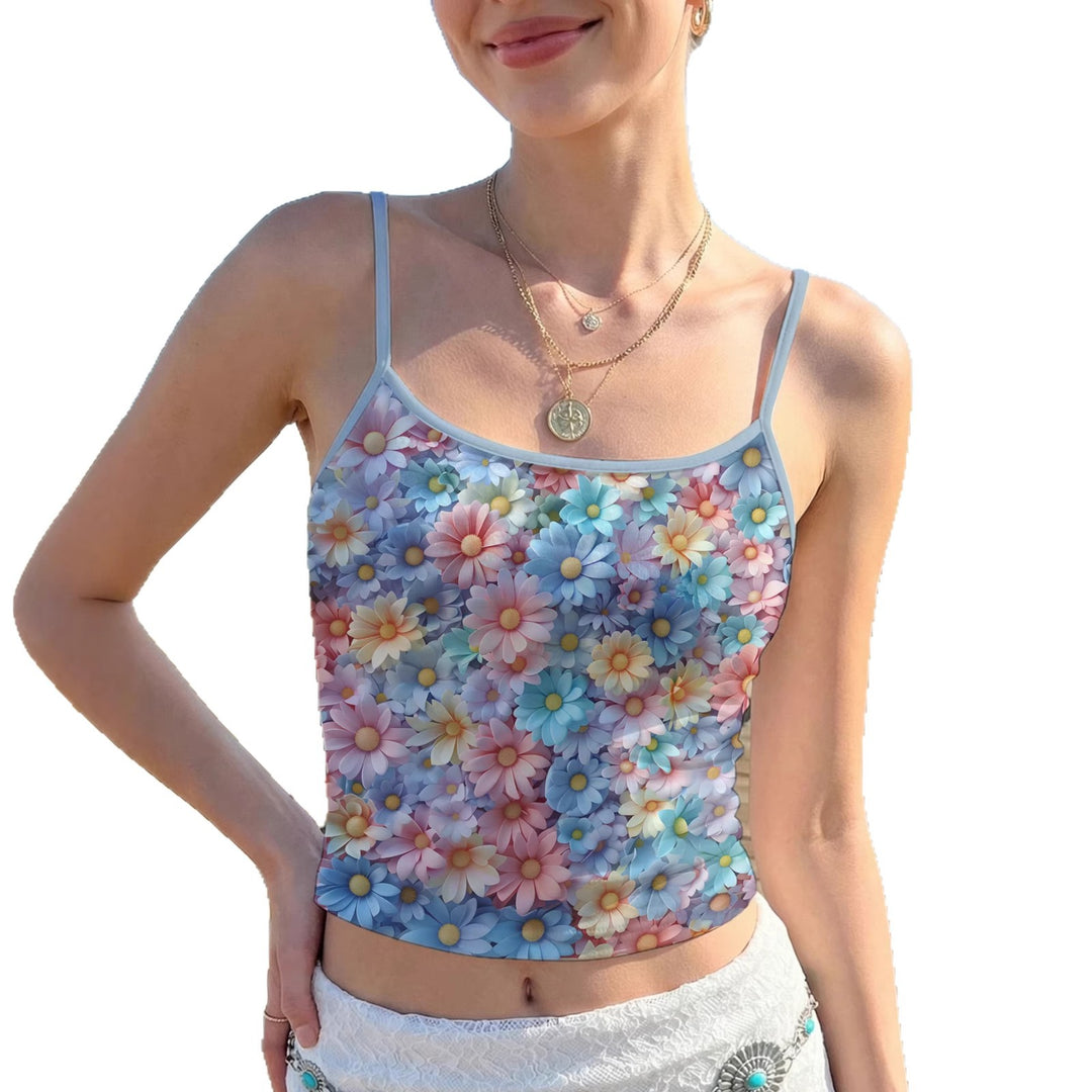 Damen Spaghetti-Trägershirt mit buntem Steindruck und elastischem Stoff Echo Archiv