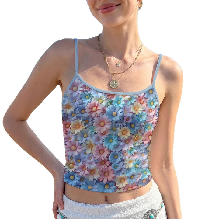 Damen Spaghetti-Trägershirt mit buntem Steindruck und elastischem Stoff Echo Archiv