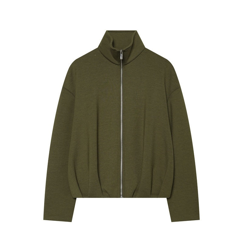Damen Boxy Cropped Stehkragen‑Strickjacke mit durchgehendem Reißverschluss und überschnittener Schulter Echo Archiv