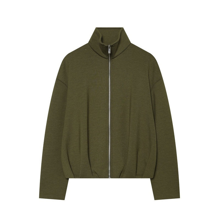 Damen Boxy Cropped Stehkragen‑Strickjacke mit durchgehendem Reißverschluss und überschnittener Schulter Echo Archiv
