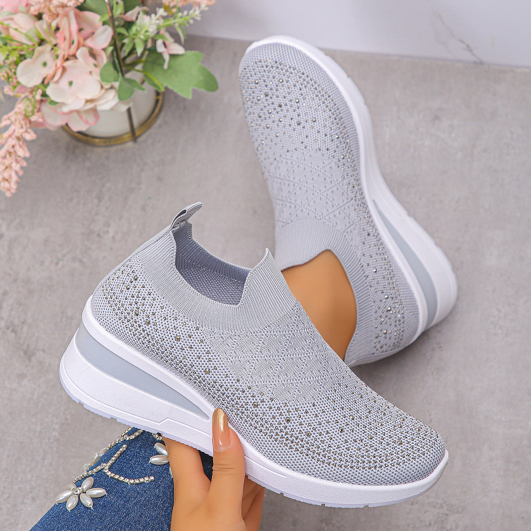 Damen Strick‑Slip‑On‑Sneaker mit verstecktem Keil und Glitzerapplikation Echo Archiv