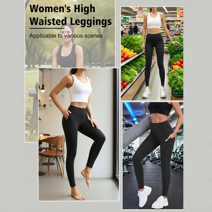 Damen High-Waist Sportleggings mit seitlicher Handytasche und formendem Kompressionsstoff echoarchiv-