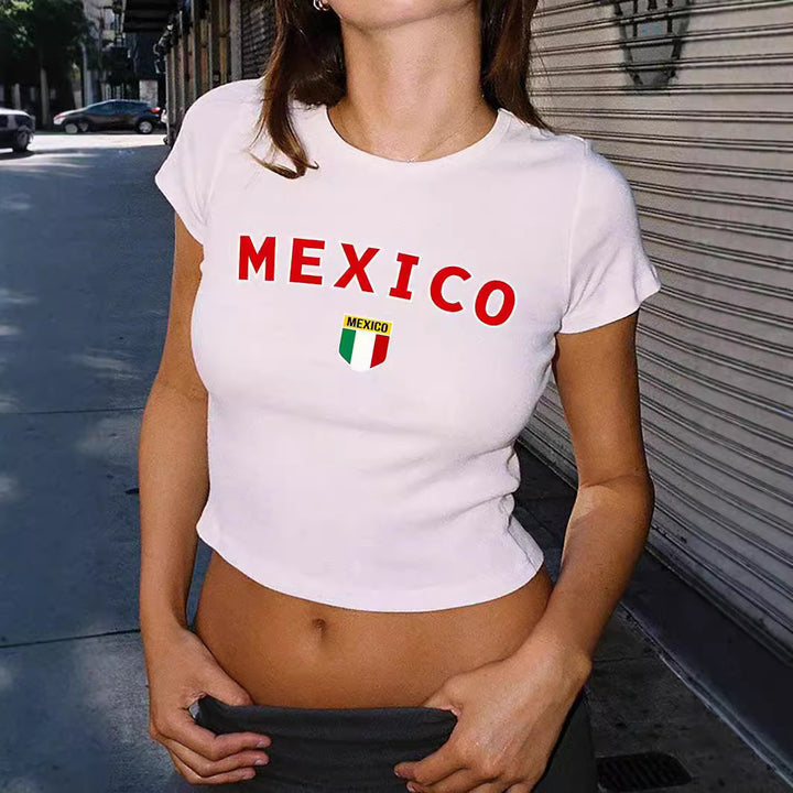 Damen Crop-T-Shirt mit kreativem Grafikdruck und stylischem Schriftzug Echo Archiv
