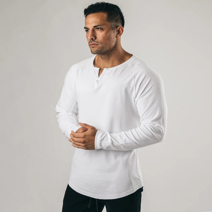 Herren Langarm Henley-Shirt mit hochwertiger Baumwollmischung und knöpfbarem Ausschnitt Echoarchiv