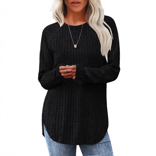 Damen gerippter Strickpullover mit Rundhalsausschnitt Oversize-Passform und Seitenschlitzen Echo Archiv