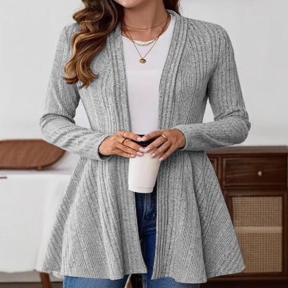 Damen Offener Gerippter Longcardigan mit ausgestelltem Saum Echoarchiv
