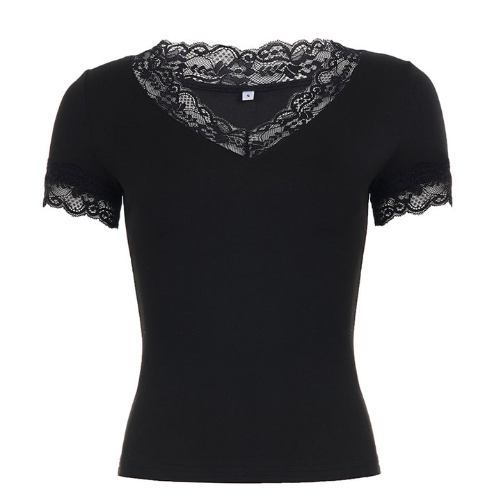 Damen T-Shirt mit Spitzenbesatz und V-Ausschnitt Echo Archiv