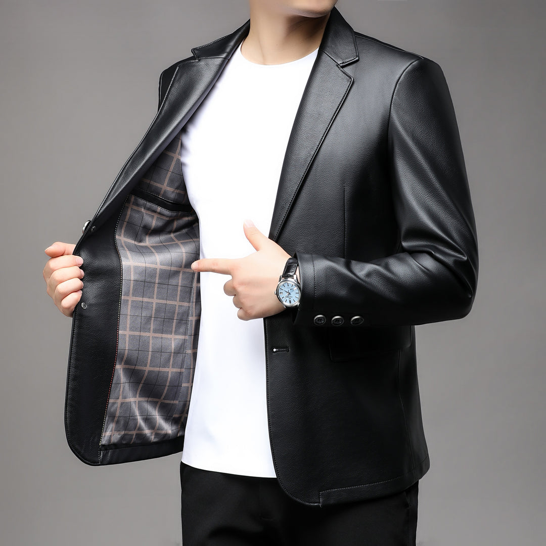 Herren eleganter Kunstleder-Blazer mit klassischem Schnitt Echoarchiv