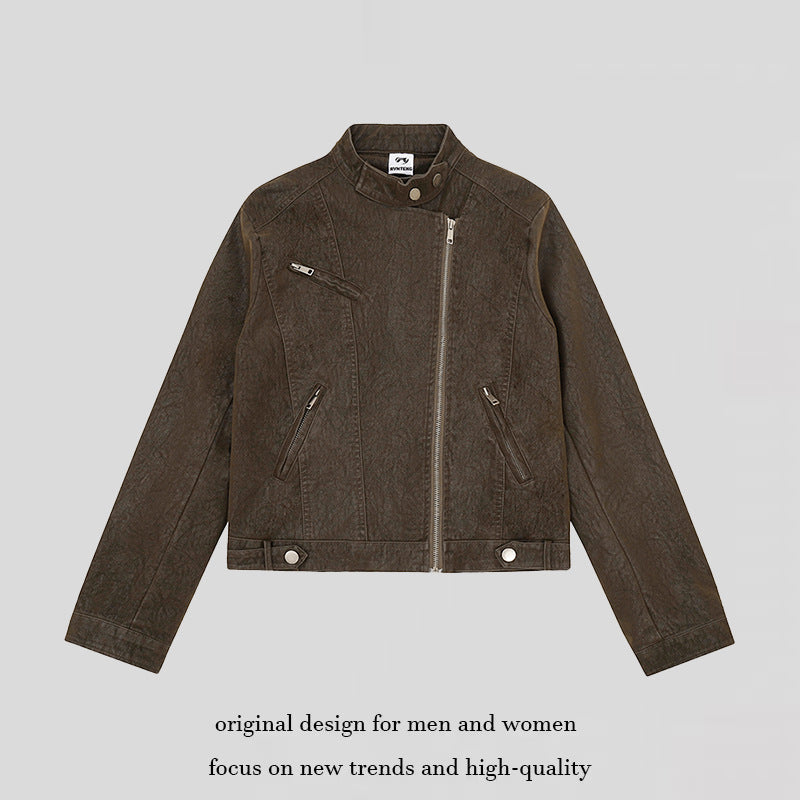 Damen Bikerjacke aus Kunstleder mit asymmetrischem Reißverschluss und Stehkragen Echoarchiv