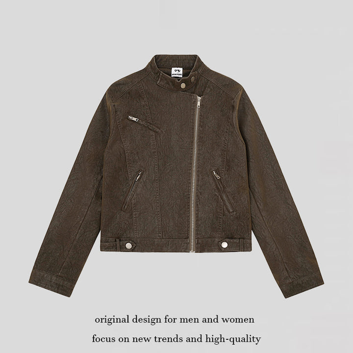 Damen Bikerjacke aus Kunstleder mit asymmetrischem Reißverschluss und Stehkragen Echoarchiv