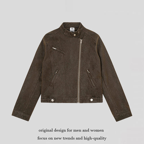 Damen Bikerjacke aus Kunstleder mit asymmetrischem Reißverschluss und Stehkragen Echoarchiv