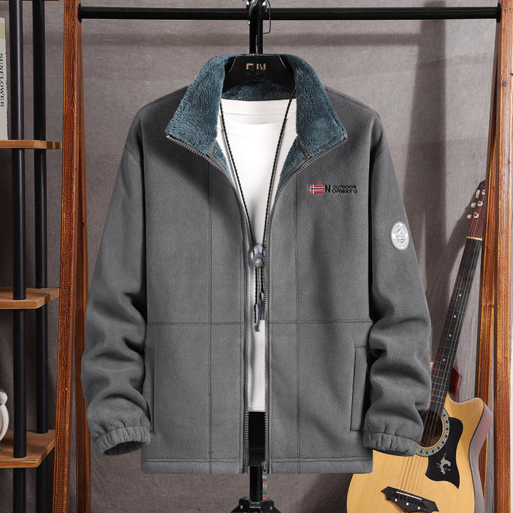 Herren Warme Fleecejacke mit Teddykragen, durchgehendem Reißverschluss und Utility-Taschen Echoarchiv