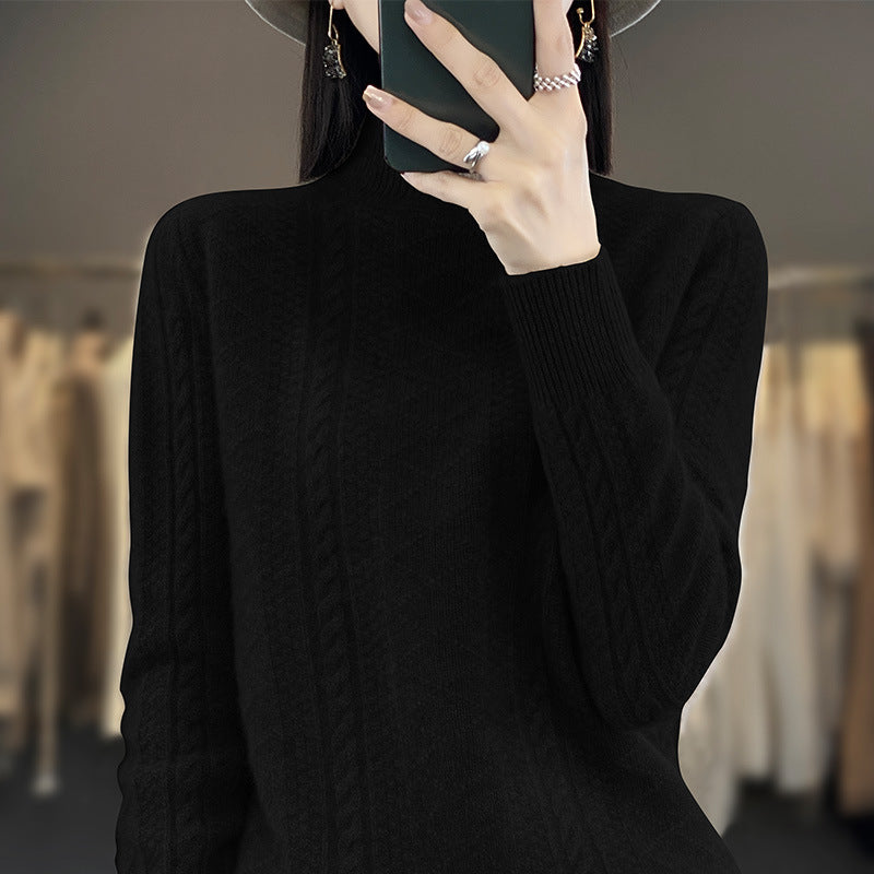 Damen Weicher Zopfstrick-Mockneck-Pullover mit leichtem Mohair-Effekt Echoarchiv