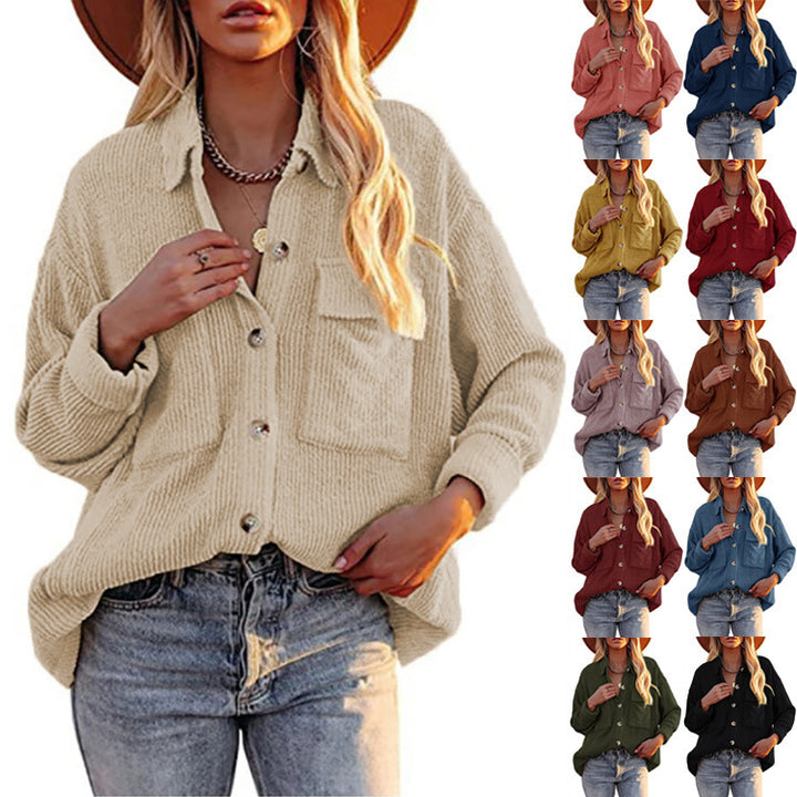 Damen Oversize-Feinstrick-Hemdjacke mit Knopfleiste und Brusttaschen Echoarchiv