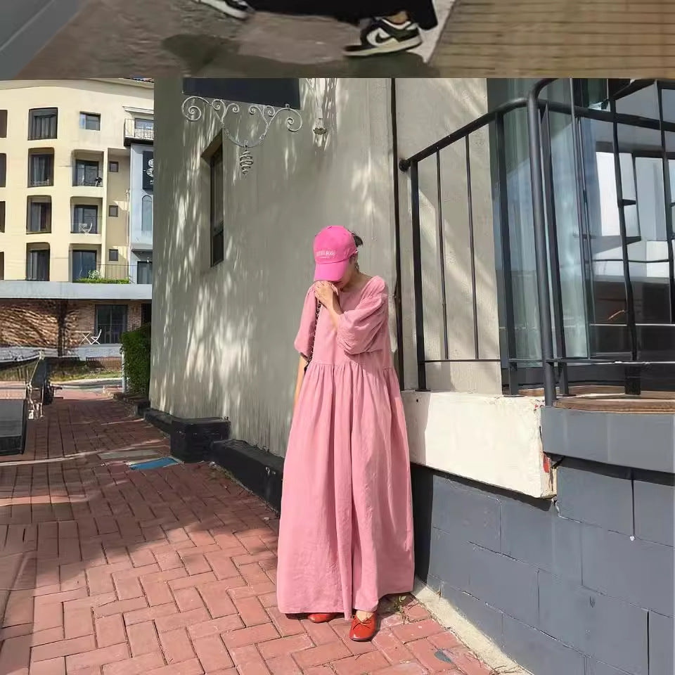 Damen Lässiges Maxi-Babydollkleid mit Puffärmeln und geraffter Taillenpartie – Valéora